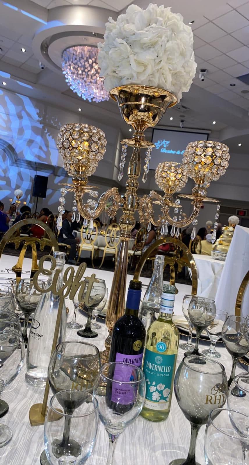 Gold candelabra centerpiece